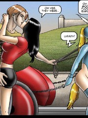 Hot bdsm porn cartoon with lots of humiliation of gals in dog-leashes and chains